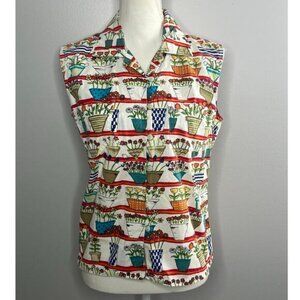 Kitschy British Khaki flower pot novelty top size 12